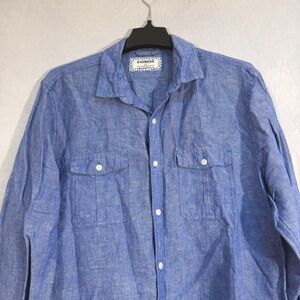 Express Men's Linen Blend Long Sleeve Button Up Shirt With Roll Up Cuffs FITS M